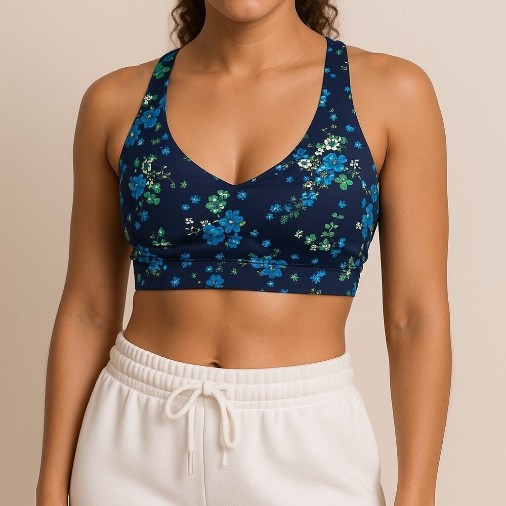 Offline by Aerie Navy Floral Medium Support Sports Bra Size M NWT Wire Free
